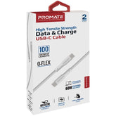 Promate Xcord Cc Usb C To Usb C Cable 60w Power Delivery Fast Charging Type C Cable 1m Anti Tangle Silicone Cord White - CompuMe